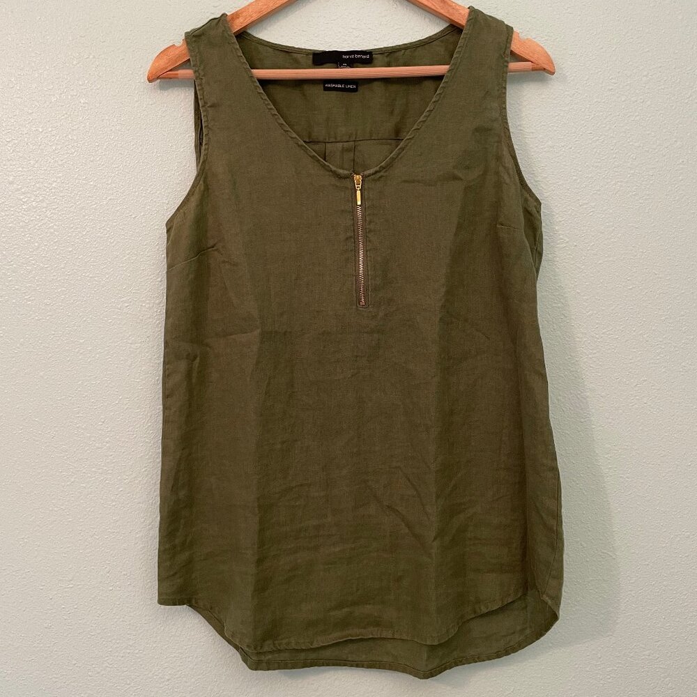 Harve Benard green washable linen tank in‎ green